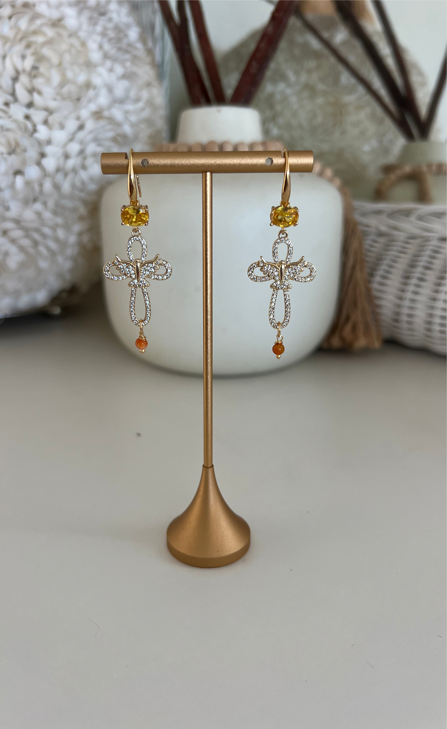 Orange cross earrings