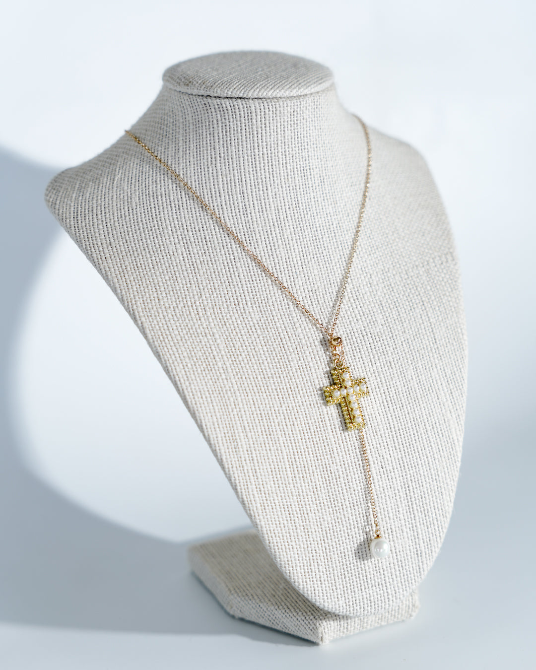 Pearl cross adjustable necklace
