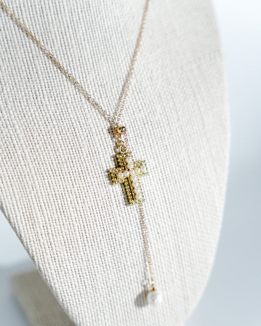 Pearl cross adjustable necklace