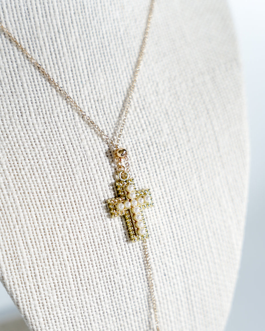 Pearl Cross Adjustable Necklace