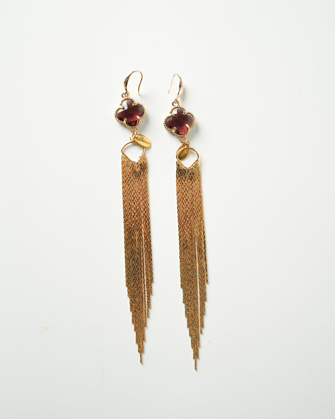 Morganite clover tassle drop earrings