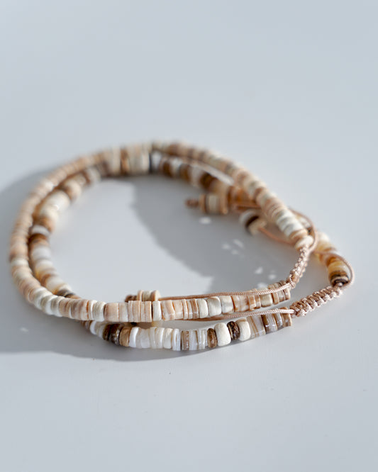 Coconut and wood beaded cord bracelets