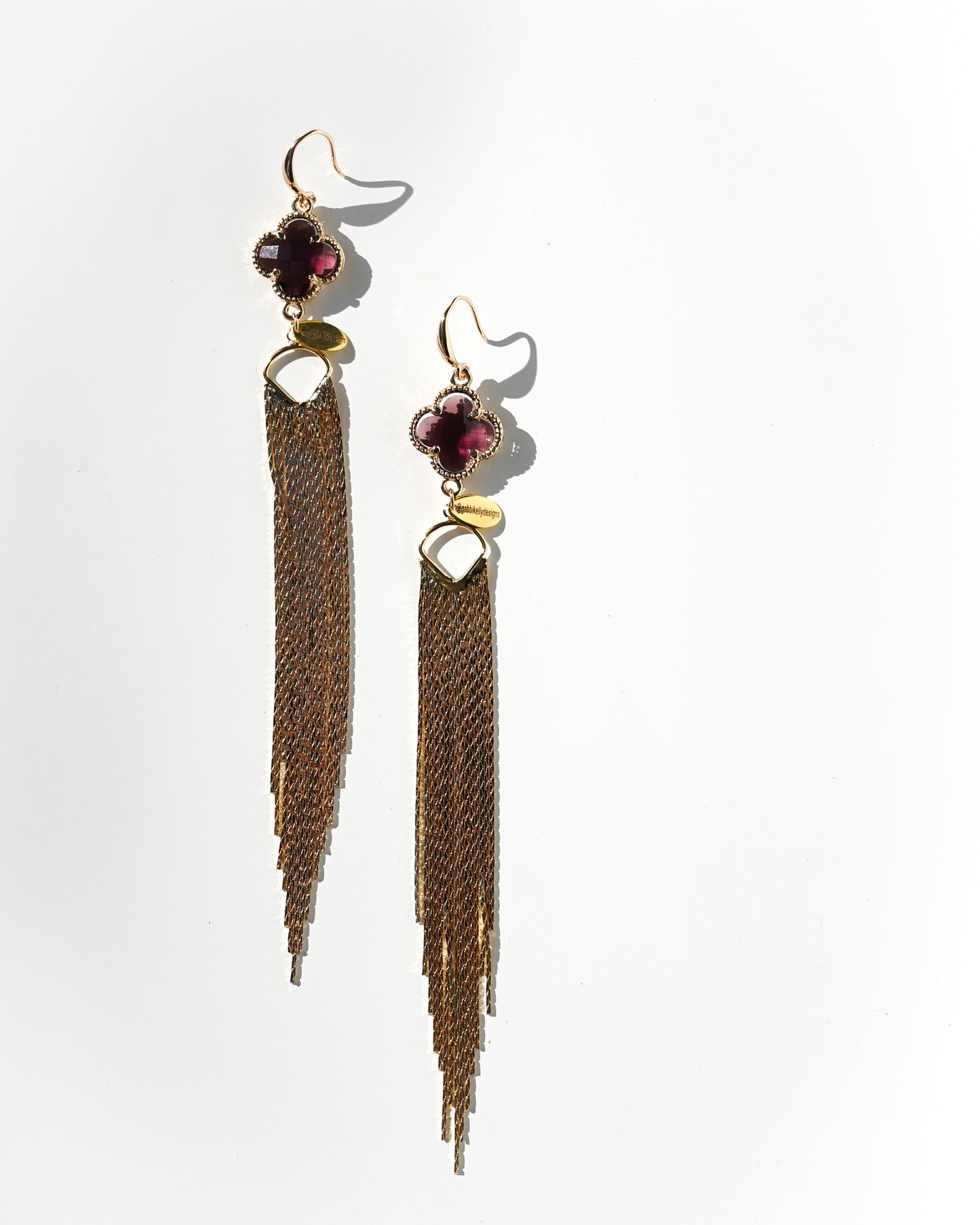 Morganite clover tassle drop earrings