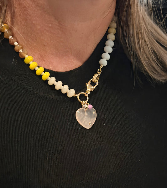 Pink heart beaded necklace