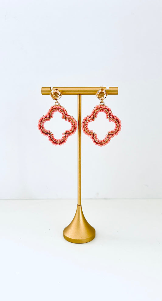 Milos coral clover earrings