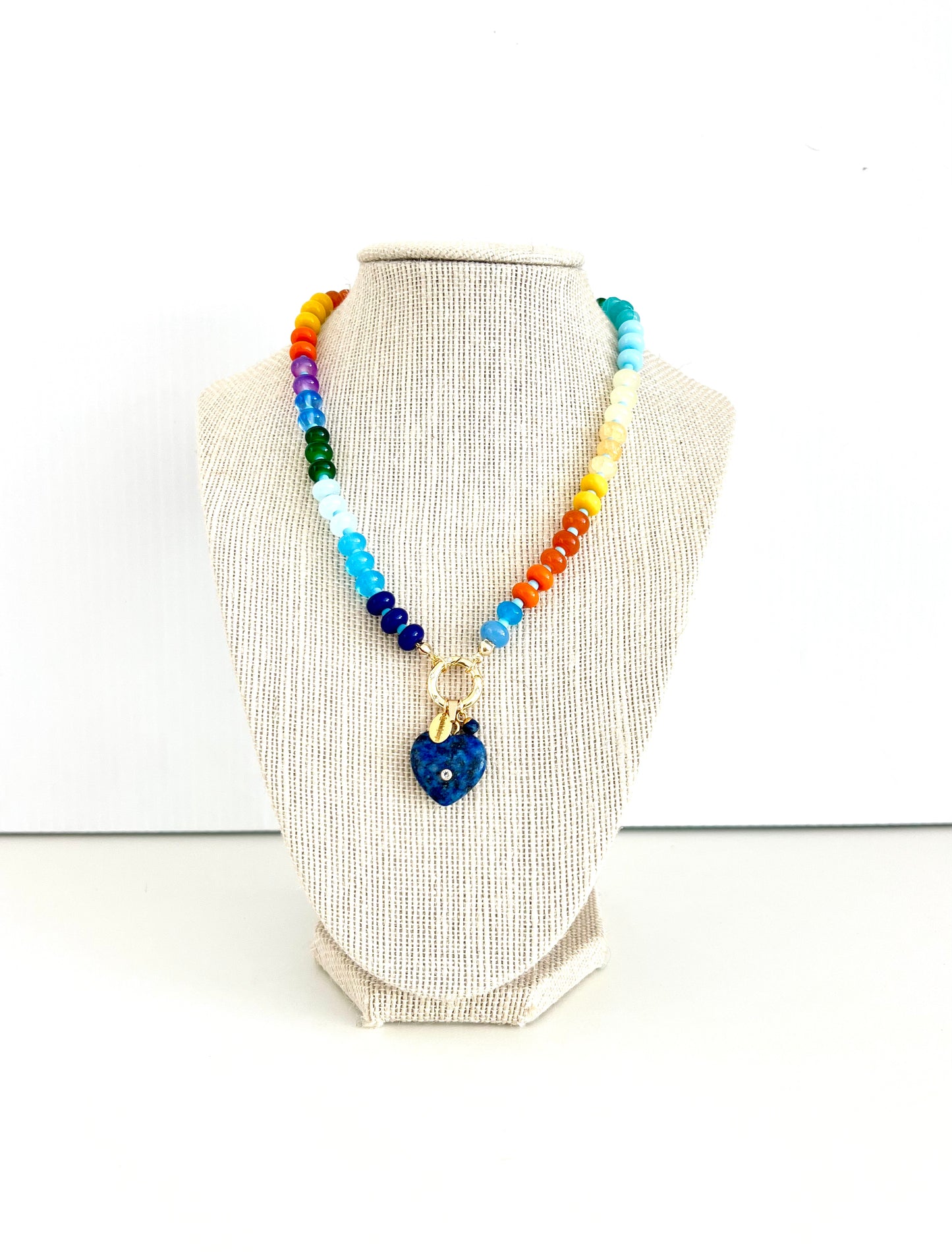 Colour beaded necklace with navy heart