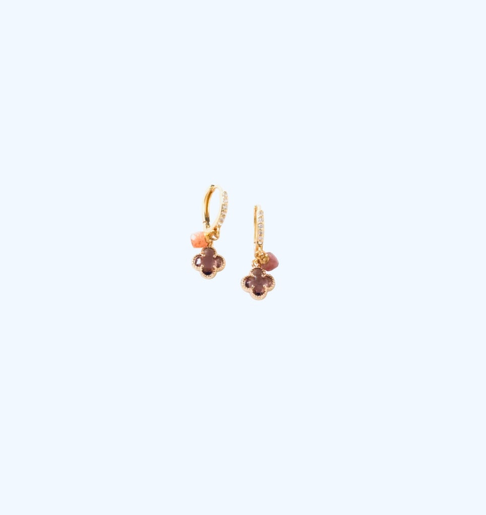Morganite clover double huggie earrings