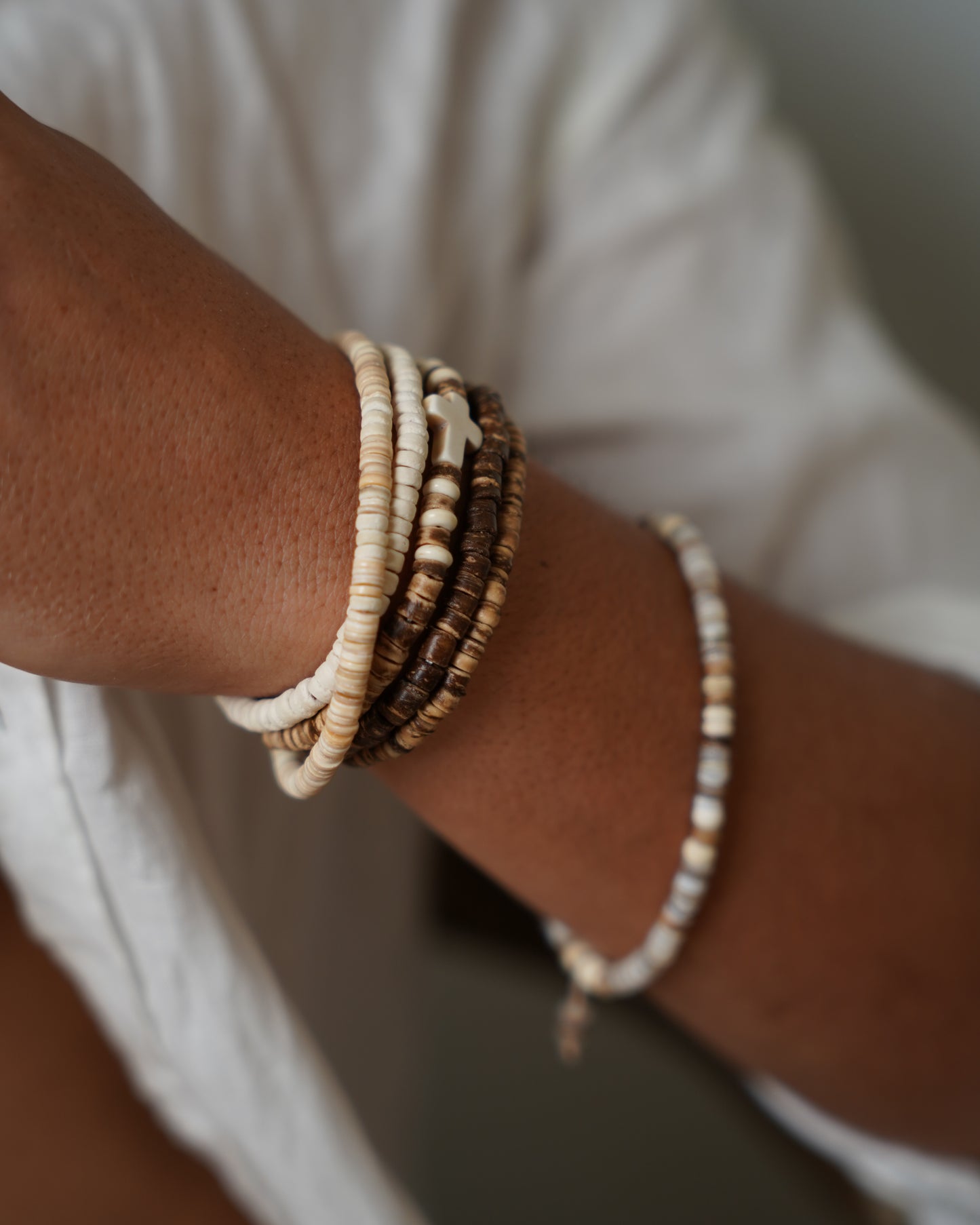 Coconut and wood beaded cord bracelets