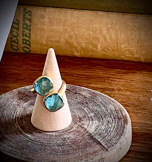Double blue topaz quartz ring