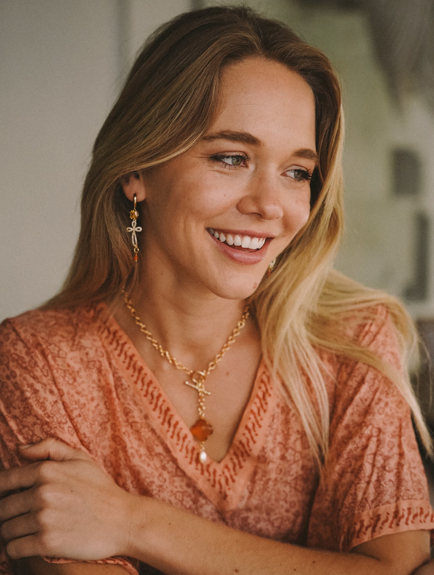 Orange cross earrings