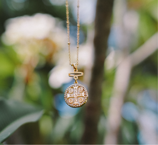 Celtic MOP coin necklace