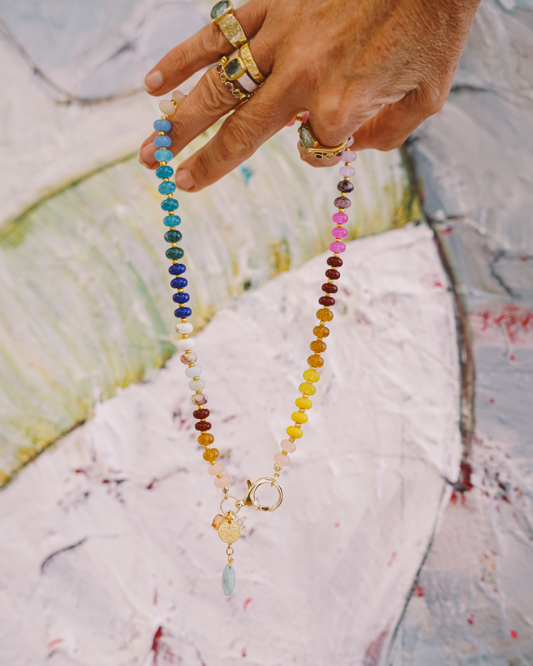 Colour Beaded charm necklace gem