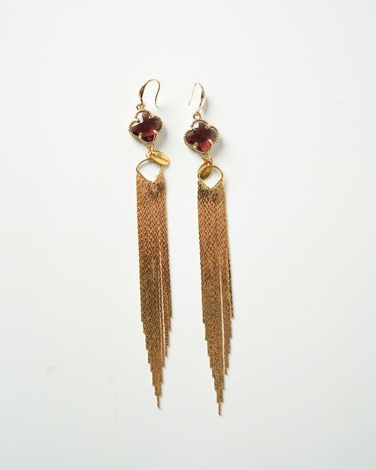 Morganite clover tassle drop earrings