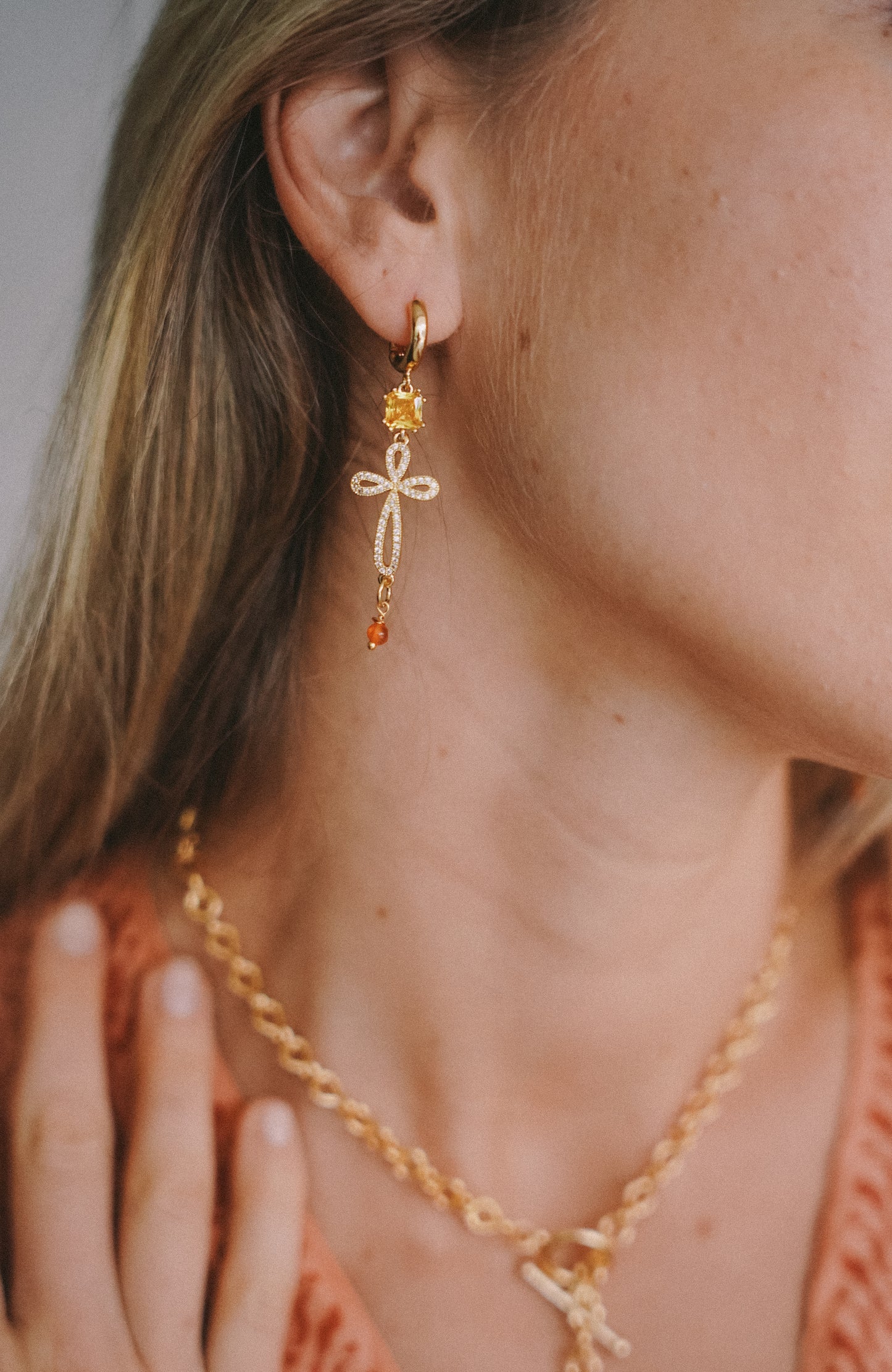 Orange cross earrings