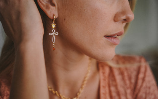 Orange cross earrings