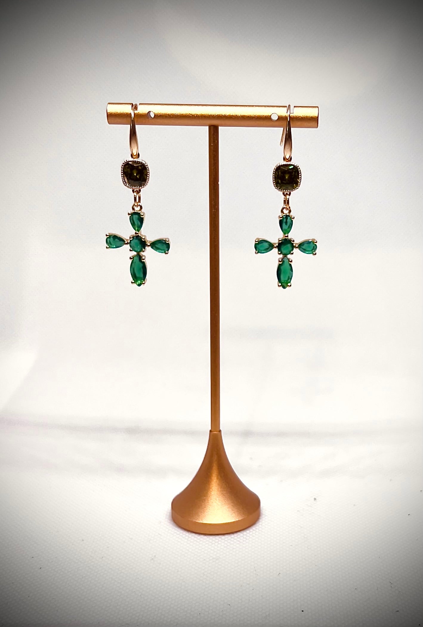 Green cross earrings