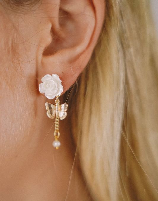 Winged flower earrings