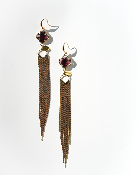 Morganite clover tassle drop earrings