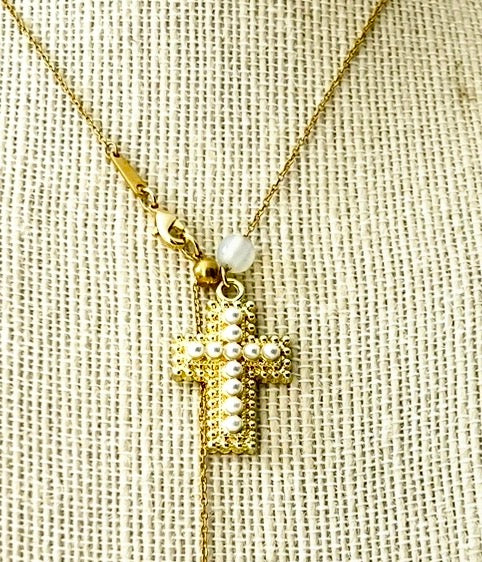 Pearl Cross Adjustable Necklace