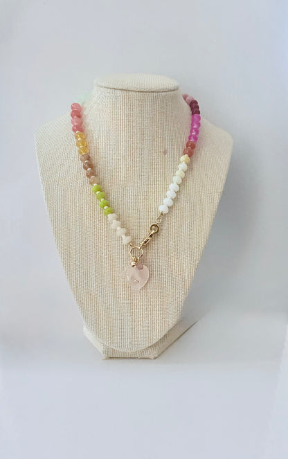 Pink heart beaded necklace