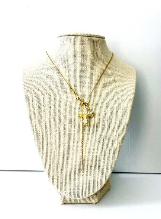 Pearl Cross Adjustable Necklace