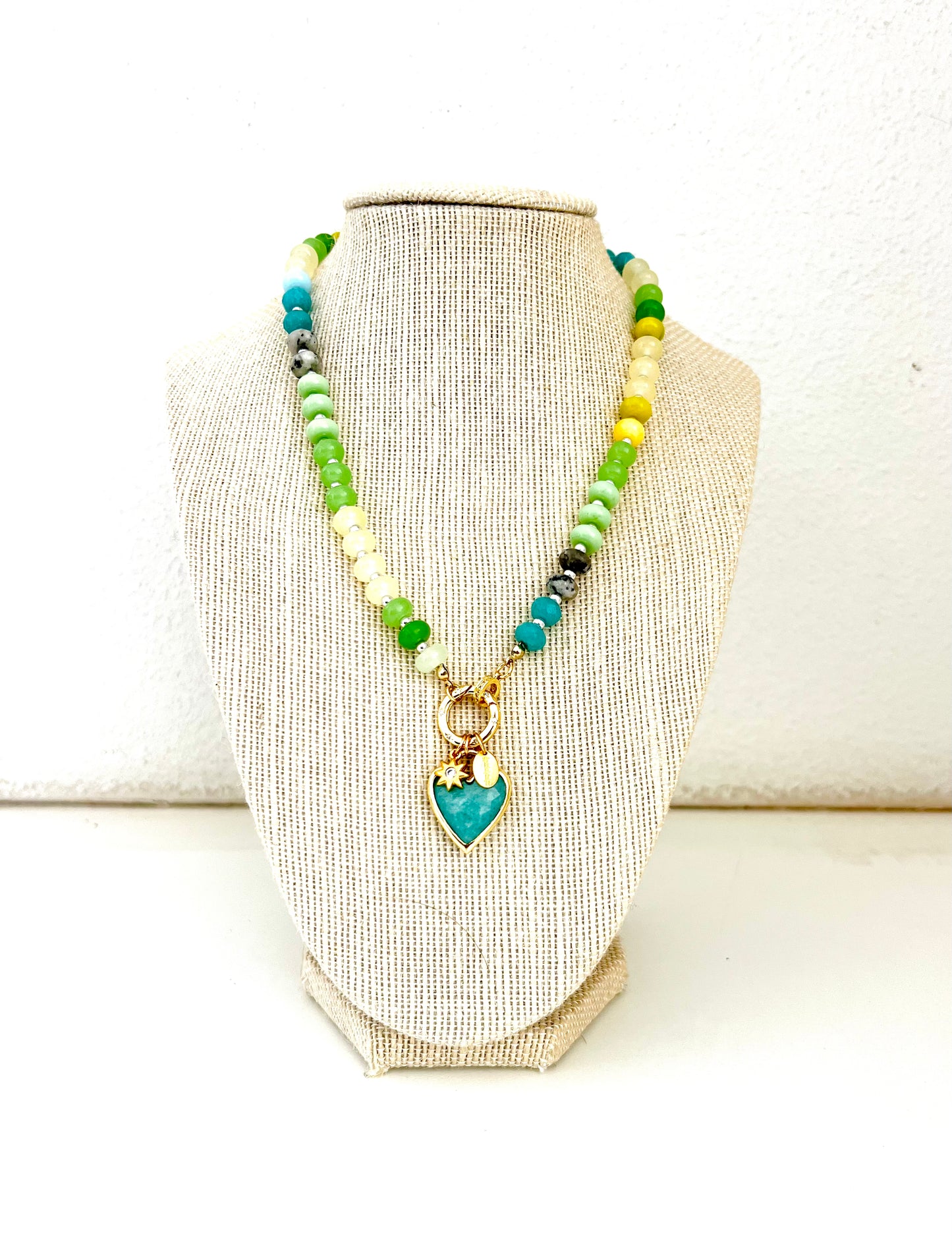 Green toned gemstone beaded necklace
