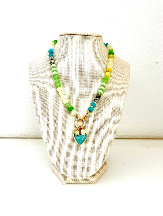 Green toned gemstone beaded necklace
