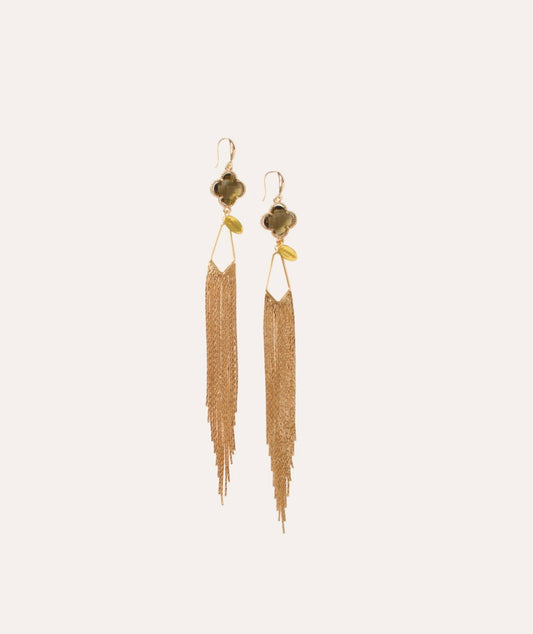 Smokey clover tassle drop earrings