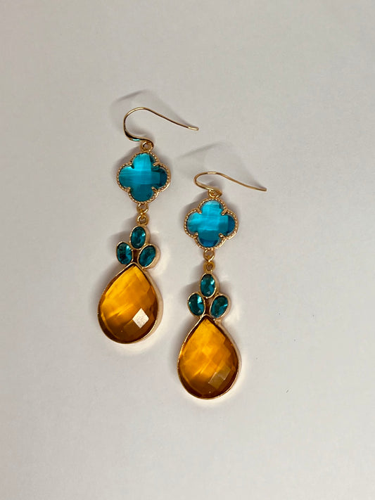 Blue golden teardrop earrings