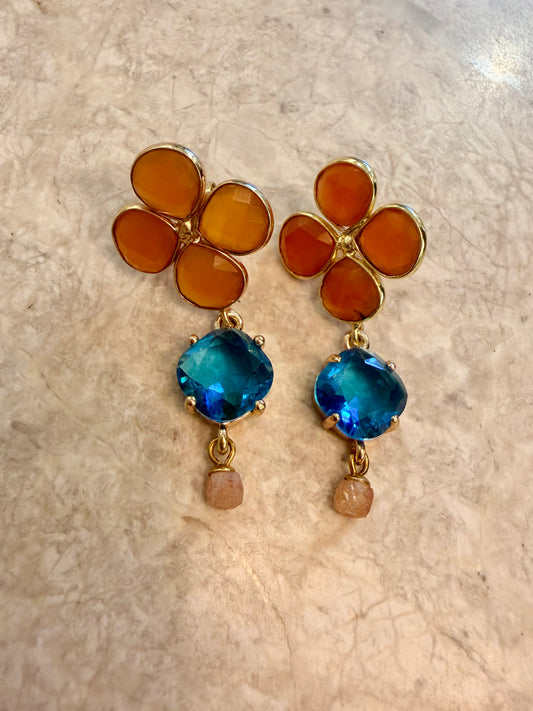 Carnelian Cluster with Blue Cubic Zirconia