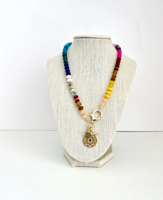 Colour beaded necklace with coin