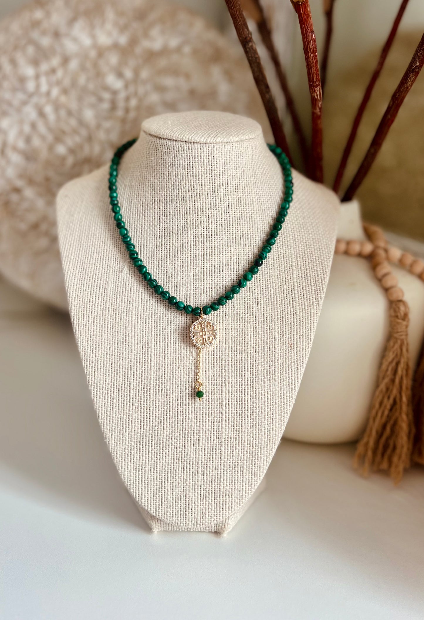 Malachite beaded necklace