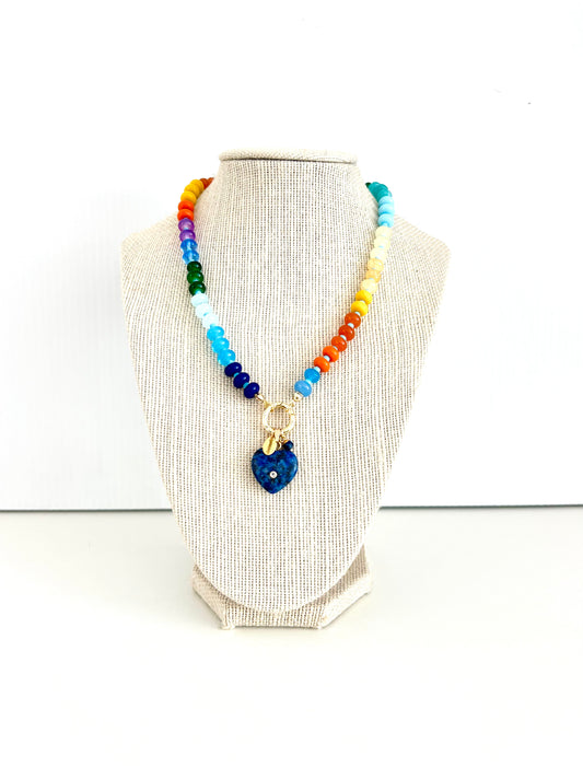 Colour beaded necklace with navy heart