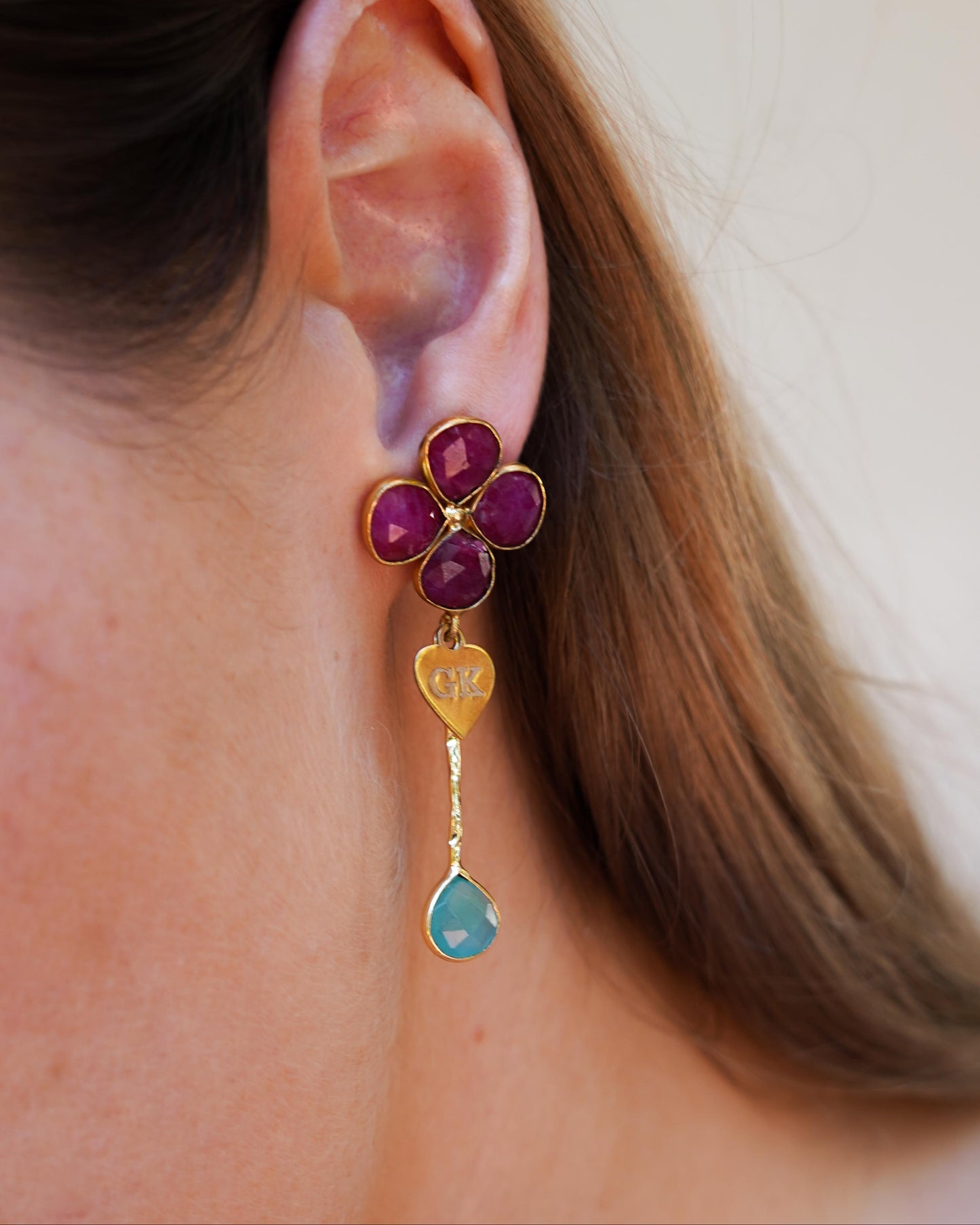 GK Ruby Gem Cluster Statement Earrings