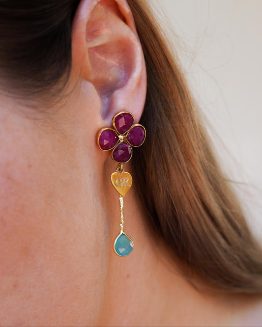 GK Ruby Gem Cluster Statement Earrings