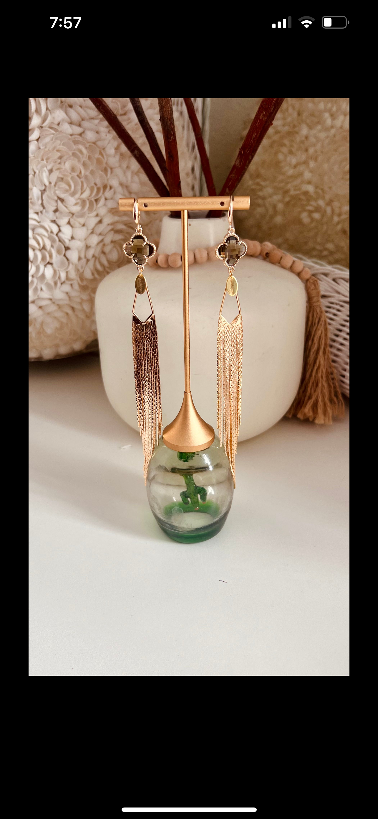 Smokey clover tassle drop earrings