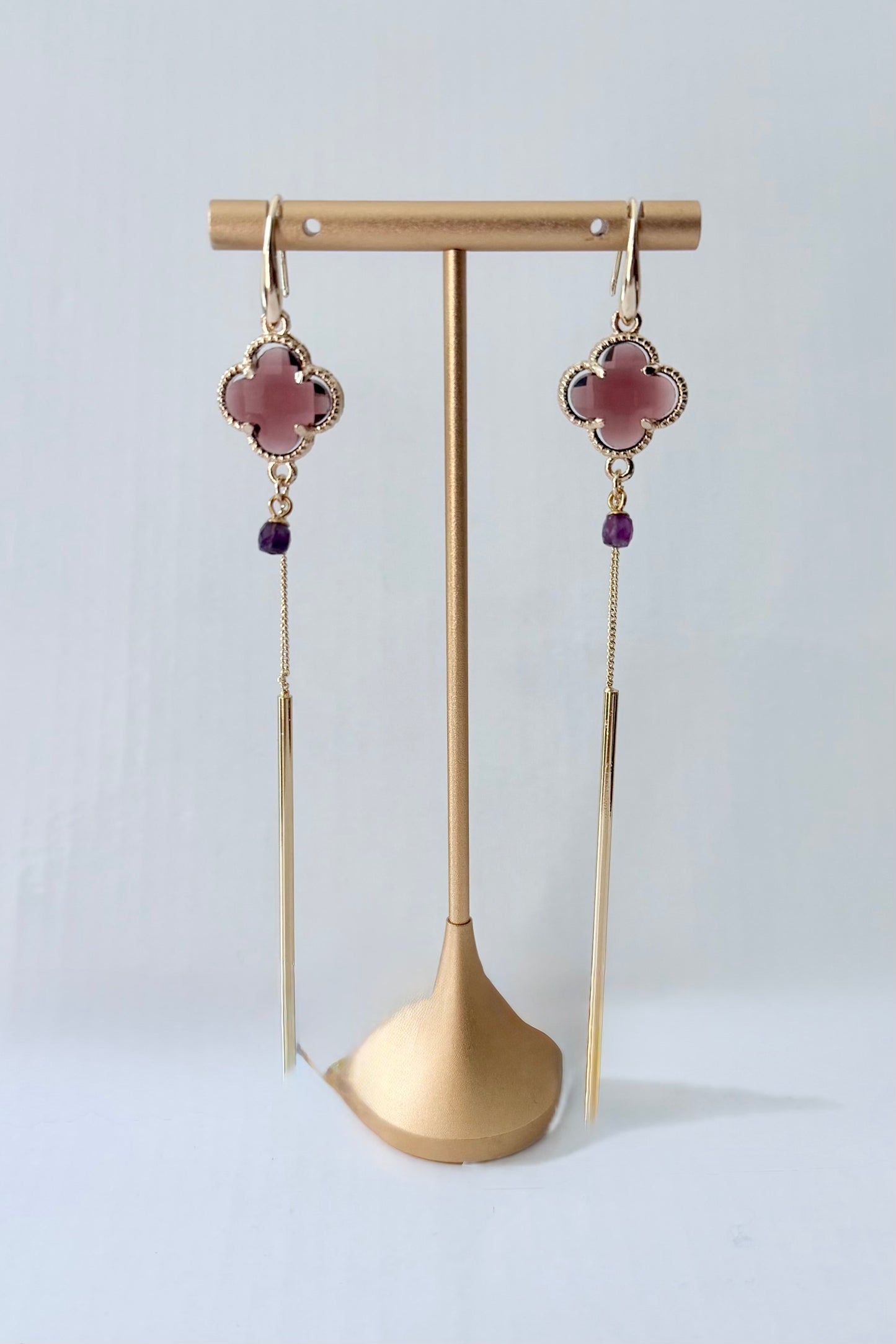 Morganite Clover with Bar Earrings