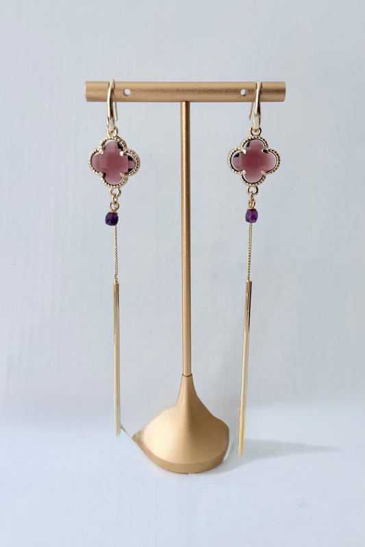Morganite Clover with Bar Earrings