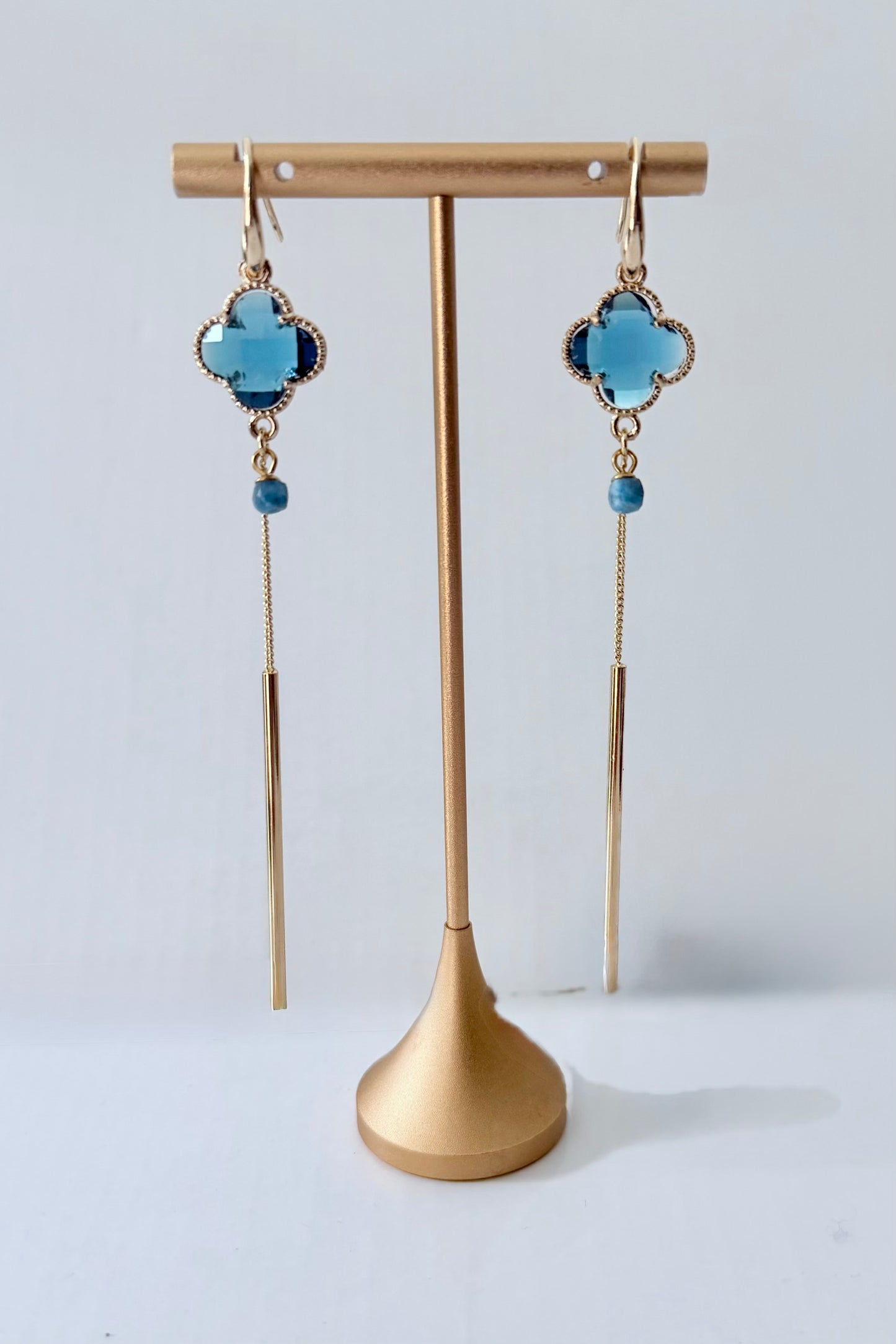 Blue Clover with Bar Earrings