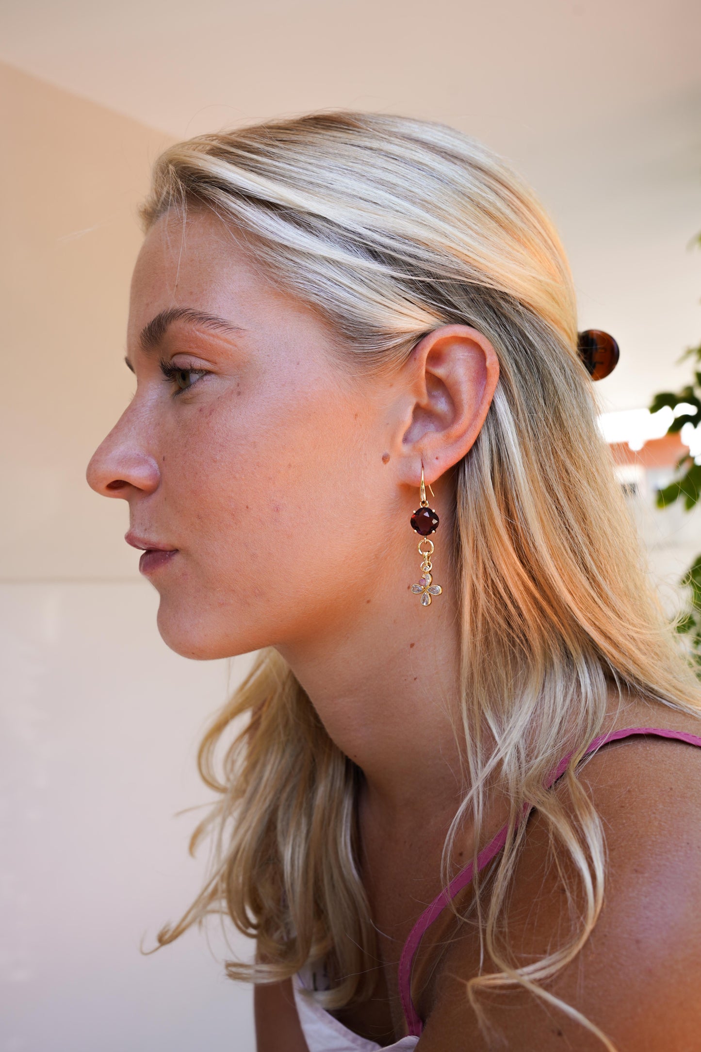 Morganite Drop Cross Earring