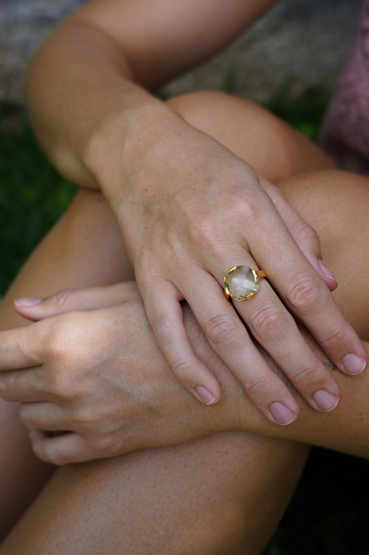 Green Amethyst Cocktail Ring (Free Size)