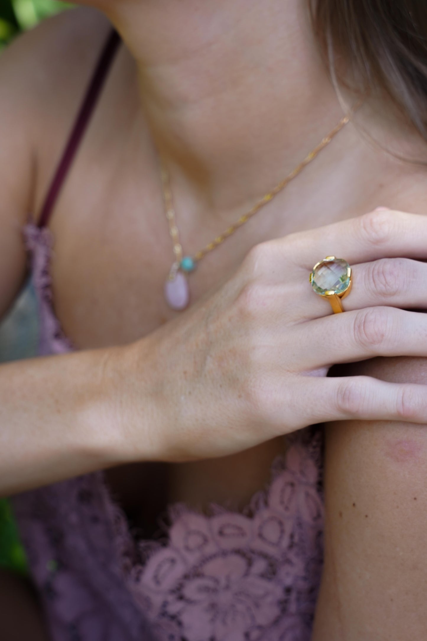 Green Amethyst Cocktail Ring (Free Size)