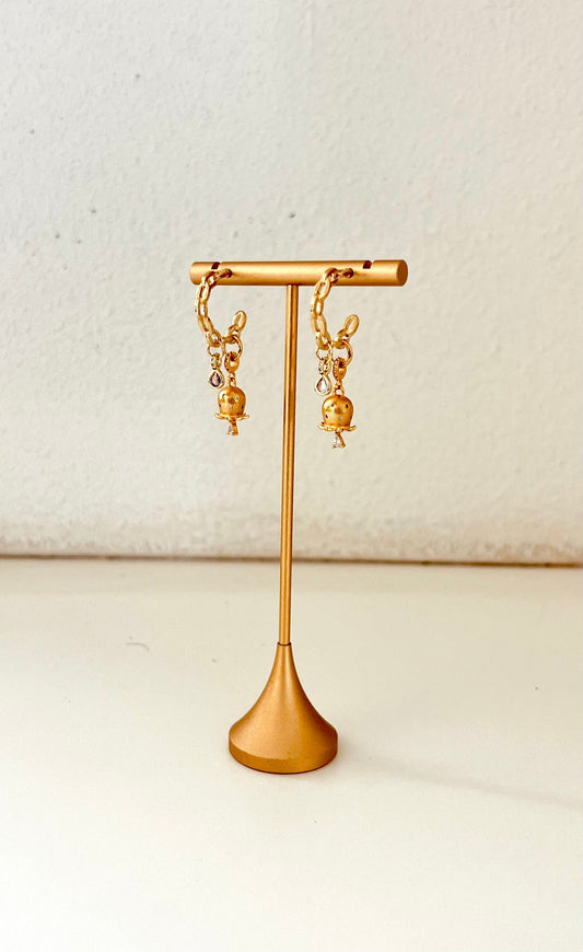 Chain-style hoop earrings with 24K gold-filled flower buds and cubic zirconia accents