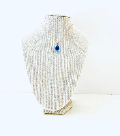 Swiss blue quartz bezel-cut teardrop necklace on a gold-plated chain