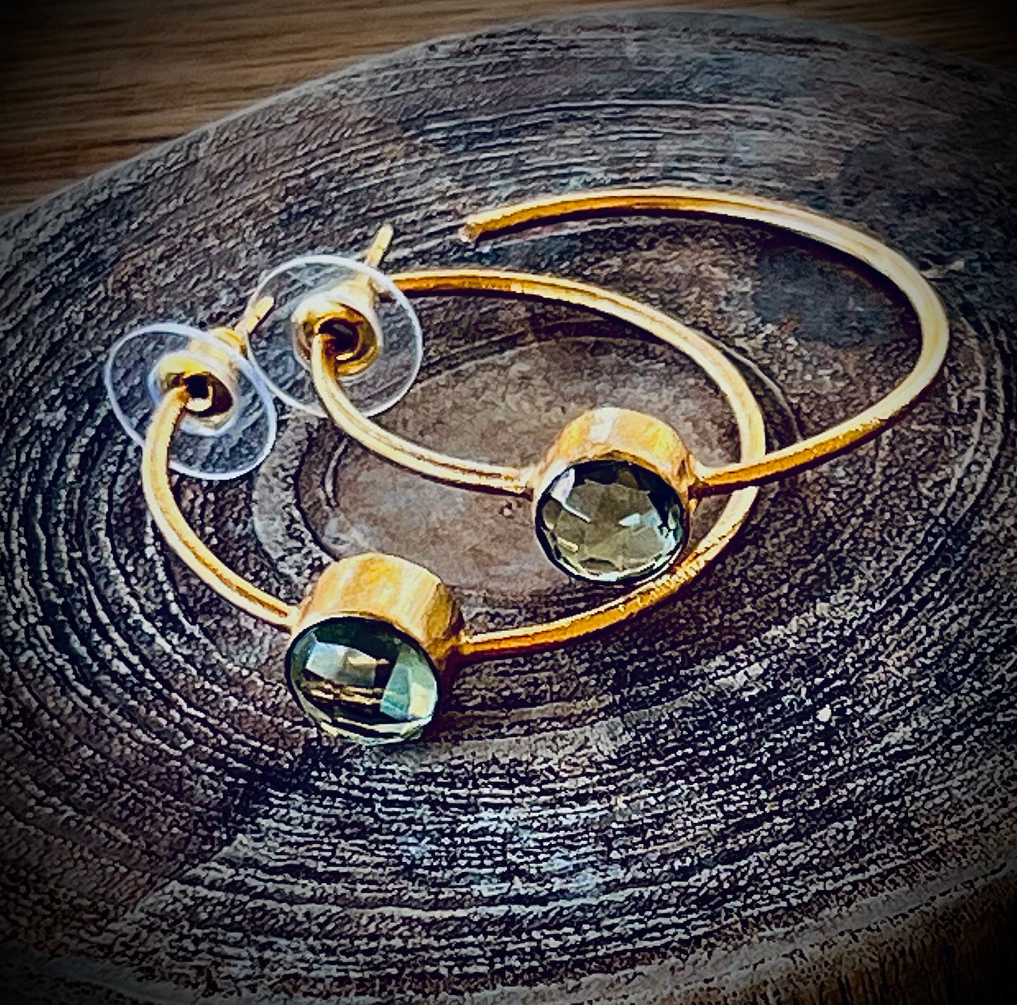 Green amethyst hoops