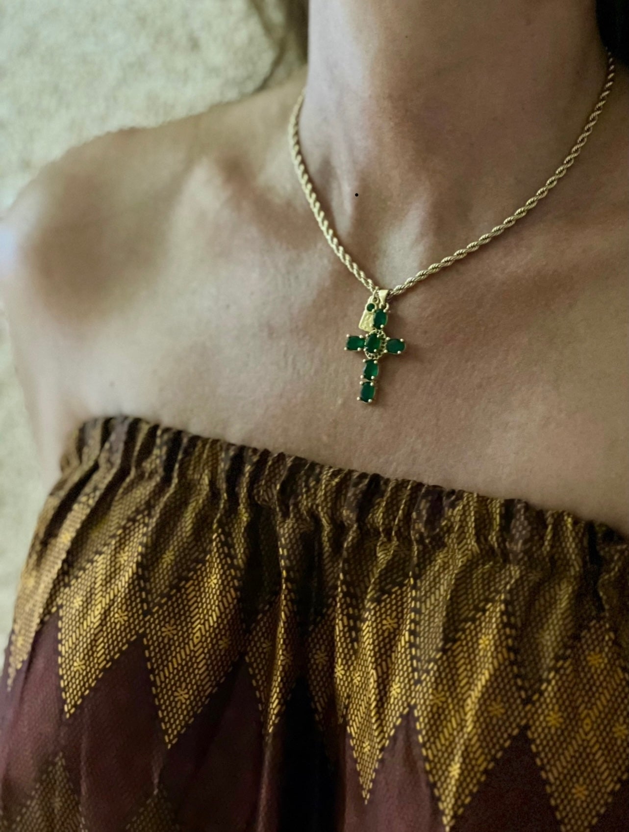 Green gem cross necklace